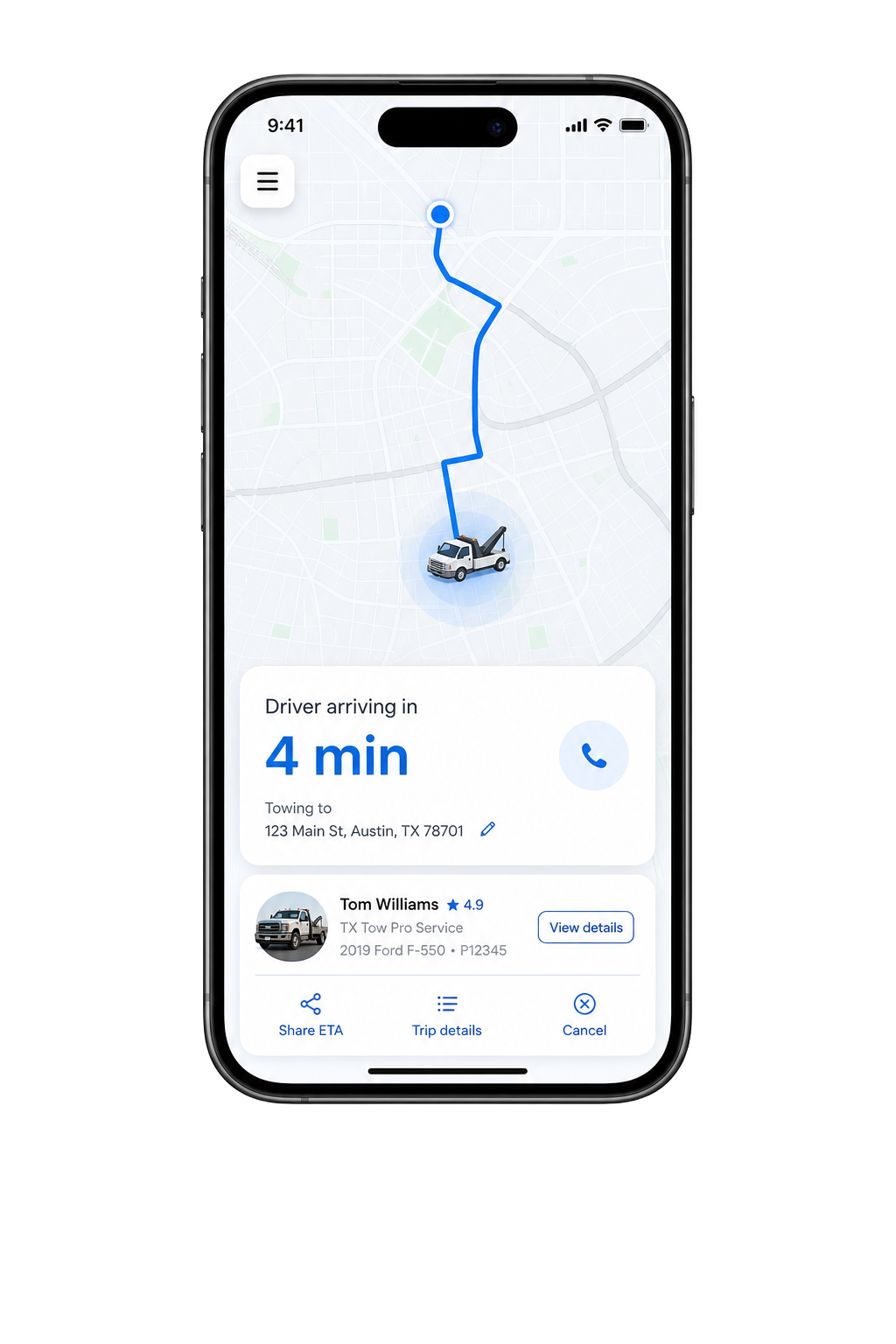 Rovia app live tracking screen